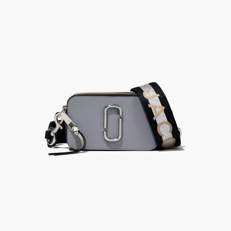 Marc Jacobs Wolf Grey Multi Logo Strap Snapshot Crossbody Bag
